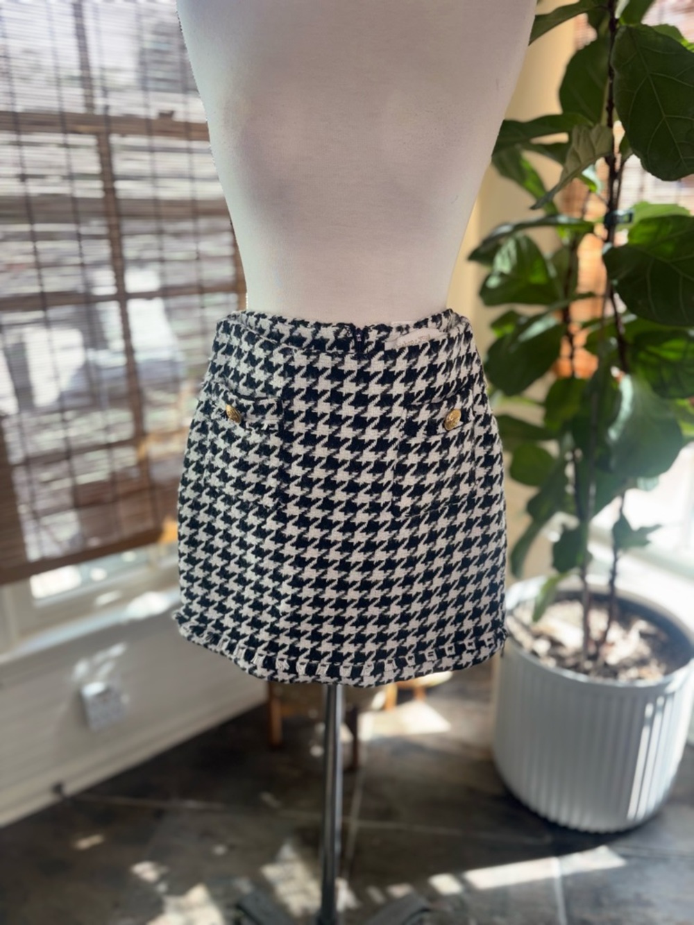 bishop + young- anthropologie cavalier Houndstooth Mini Skirt with Gold Buttons